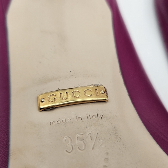 Gucci Zumi leather mules slides kitten heel shoes fuschia 35.5 size 5 - Picture 6 of 12